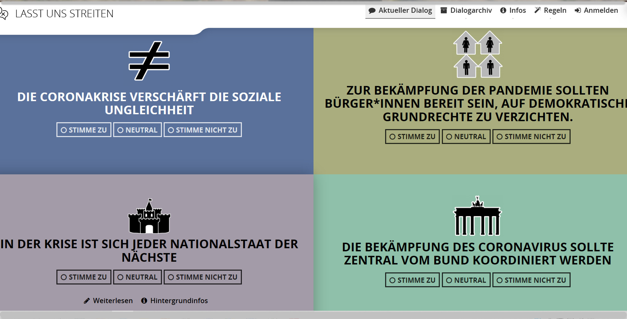 Auf der Grundlage von vier Thesen lädt die Sächsische Landeszentrale für politische Bildung zur Debatte über Corona ein. Quelle: SLpB