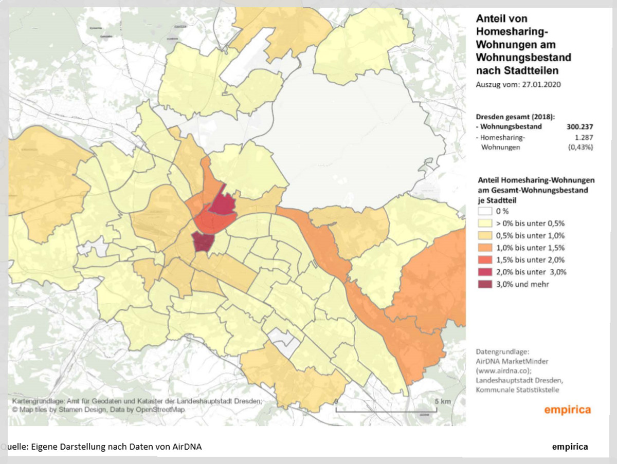 Zweckentfremdung Dichte der Ferienwohnungen in Dresden nach Stadtteilen