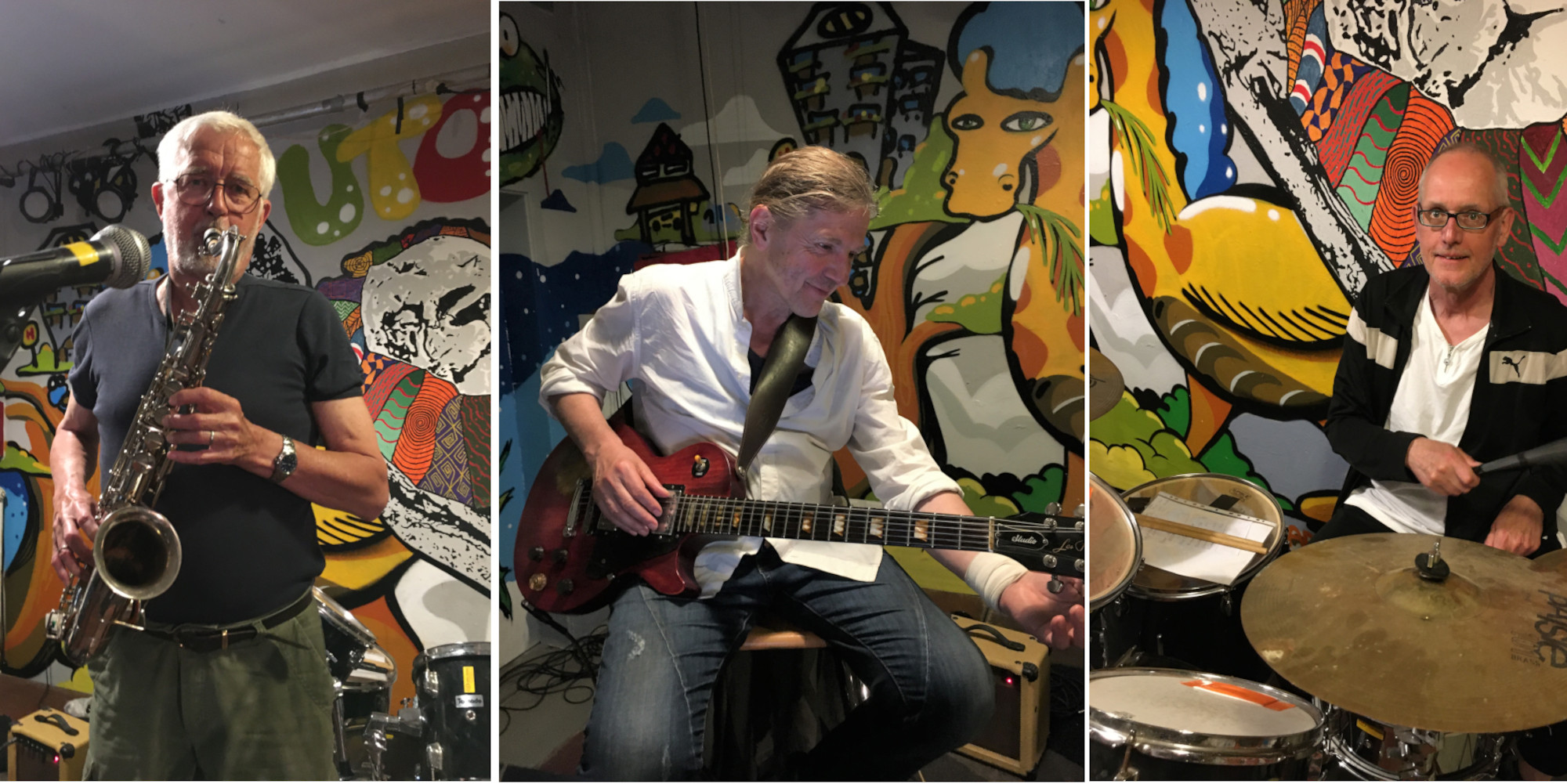 Joachim, Detlef und Gernot sind der „harte Kern“ der Pieschener Stadtkapelle, die am Trafohaus auftritt. Fotos: privat