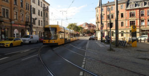 Straßenbahnumleitungen am Sonntag Straßenbahn auf der Leipziger Straße - Foto: Archiv W. Schenk