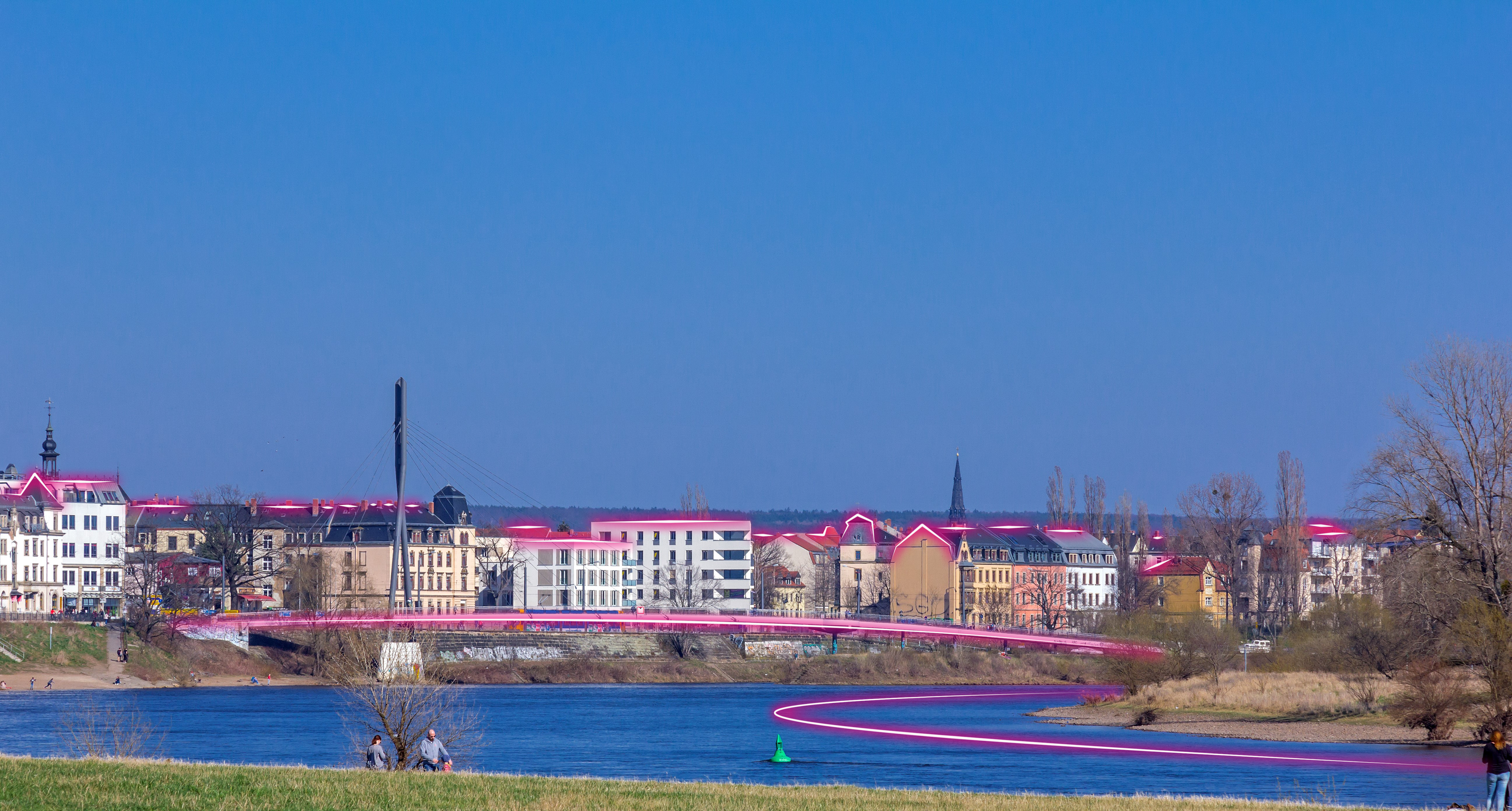 Für rund 9.800 Haushalte in Dresden-Pieschen baut die Telekom Glasfaserleitungen aus. Fotomontage: Telekom
