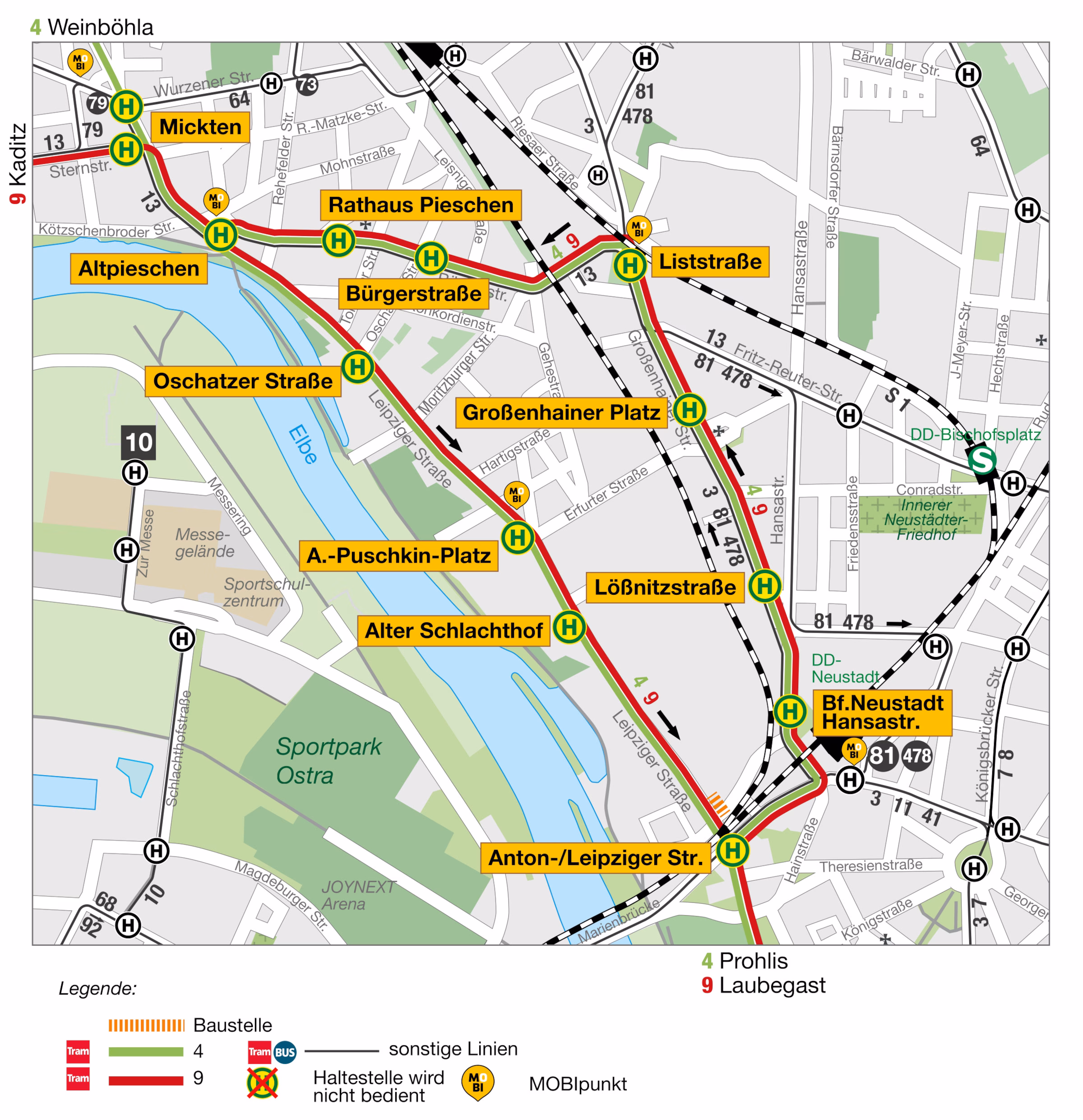 Geplante Linienführung auf der Leipziger Straße - Grafik: DVB