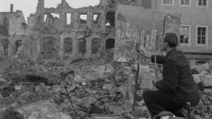 Theodor Rosenhauer: Erinnerungsprojekt in Trachau Theodor Rosenhauer malt „Blick auf das Japanische Palais nach dem Angriff“
