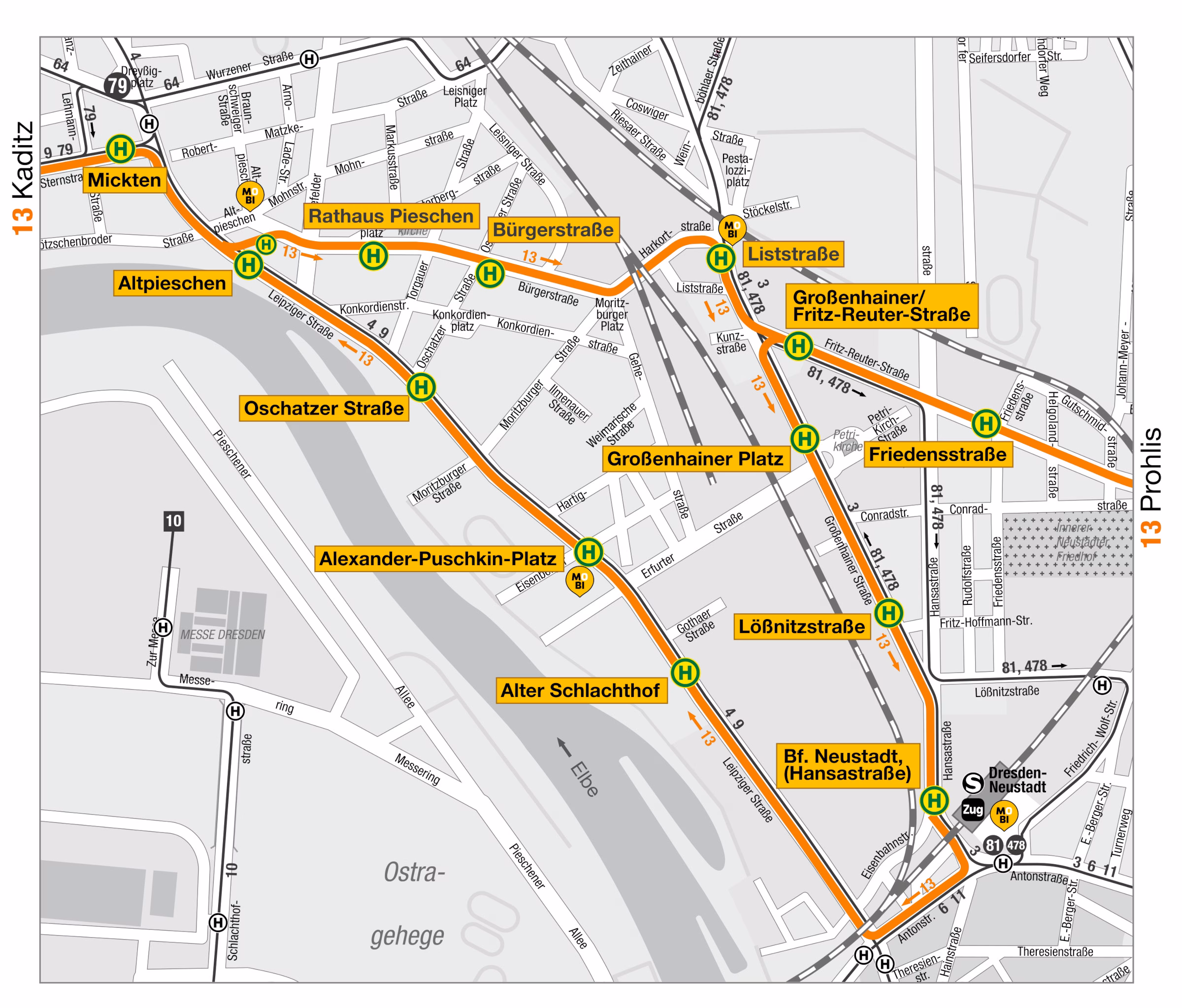 So wird die Linie 13 umgeleitet - Grafik: Dresdner Verkehrsbetriebe (DVB)