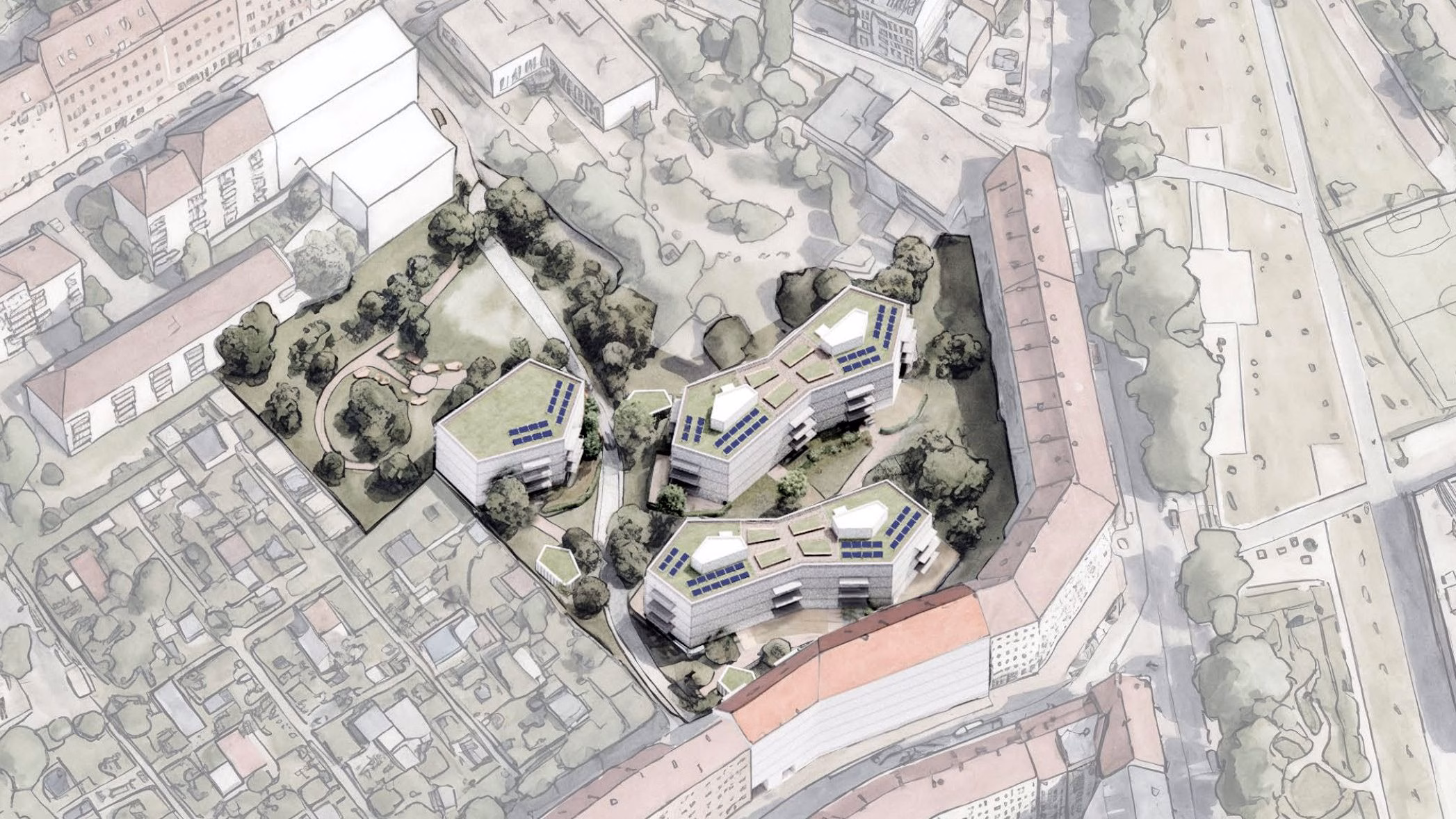 Geplantes Wohnquartier an der Weimarischen Straße - Entwurf: Henning, Larsen